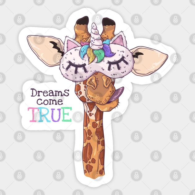 Unicorn Giraffe Dreams Come True Sticker by Mako Design 